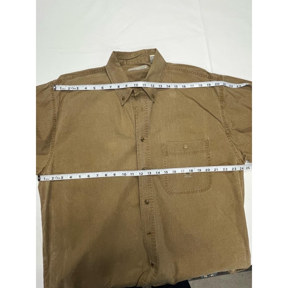 Vintage Bugle Boy Company Mens Tan‎ Washed Camp Logo Button Up Shirt Large - Picture 8 of 10
